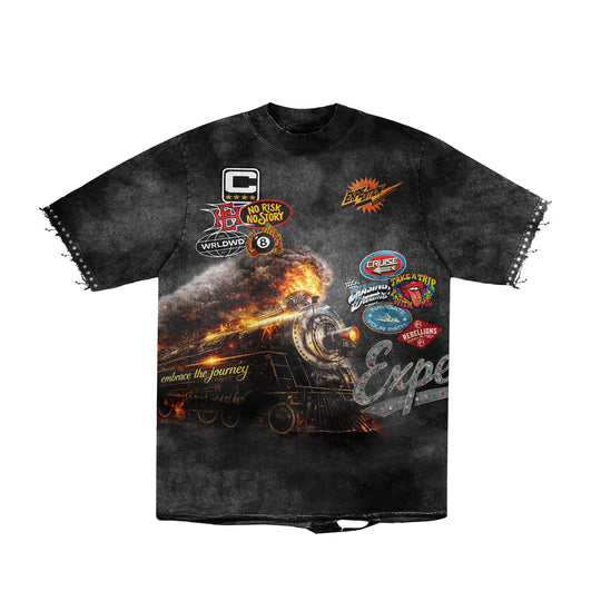 Expedition Mens Take A Trip With Me Denim Crew Neck T-Shirt EXCTS26221 Black Wash