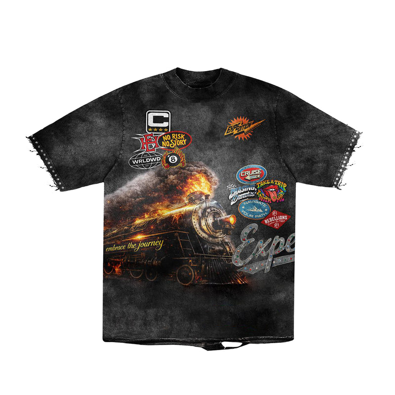Expedition Mens Take A Trip With Me Denim Crew Neck T-Shirt EXCTS26221 Black Wash