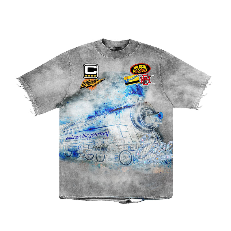 Expedition Mens Take A Trip With Me Denim Crew Neck T-Shirt EXCTS26221 Marble Wash