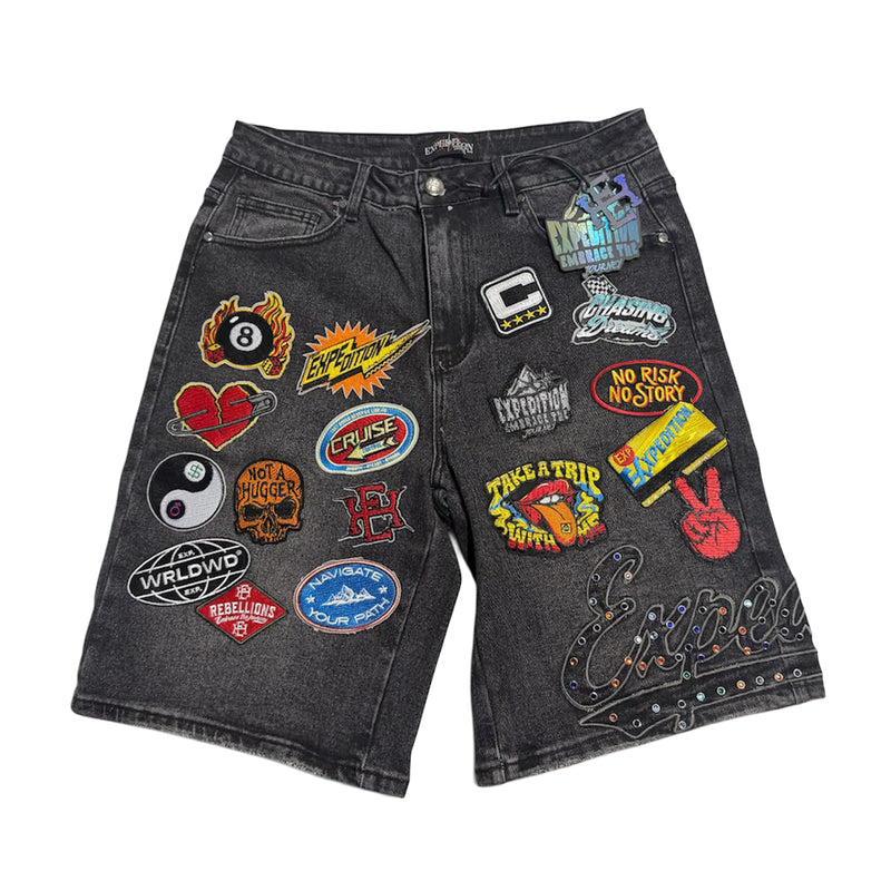 Expedition Mens Take A Trip With Me Denim Shorts EXDSS26221 Black Wash