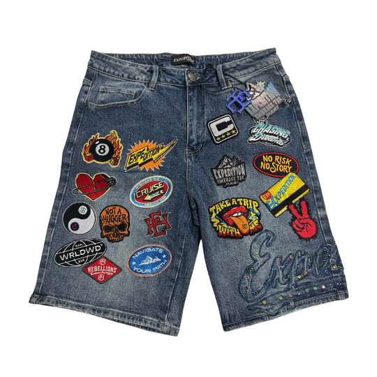 Expedition Mens Take A Trip With Me Denim Shorts EXDSS26221 Marble Wash