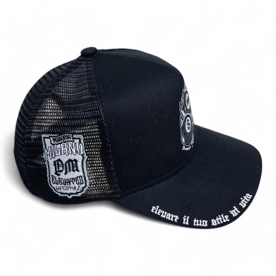 Premium Milano Mens 8Ball 5-Panel Trucker Hat M8101 Black/White/Silver
