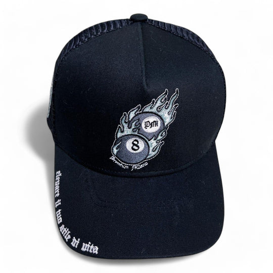 Premium Milano Mens 8Ball 5-Panel Trucker Hat M8101 Black/White/Silver