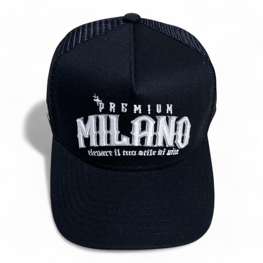 Premium Milano Mens M101 5-Panel Trucker Hat MPM104 Black/White