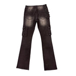 Premium Milano Mens Cargo Pocket Rhinestone Stacked Cargo Jeans PM002F25-100 Black Wash