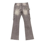 Premium Milano Mens Cargo Pocket Rhinestone Stacked Cargo Jeans PM002F25-118 Gray Wash