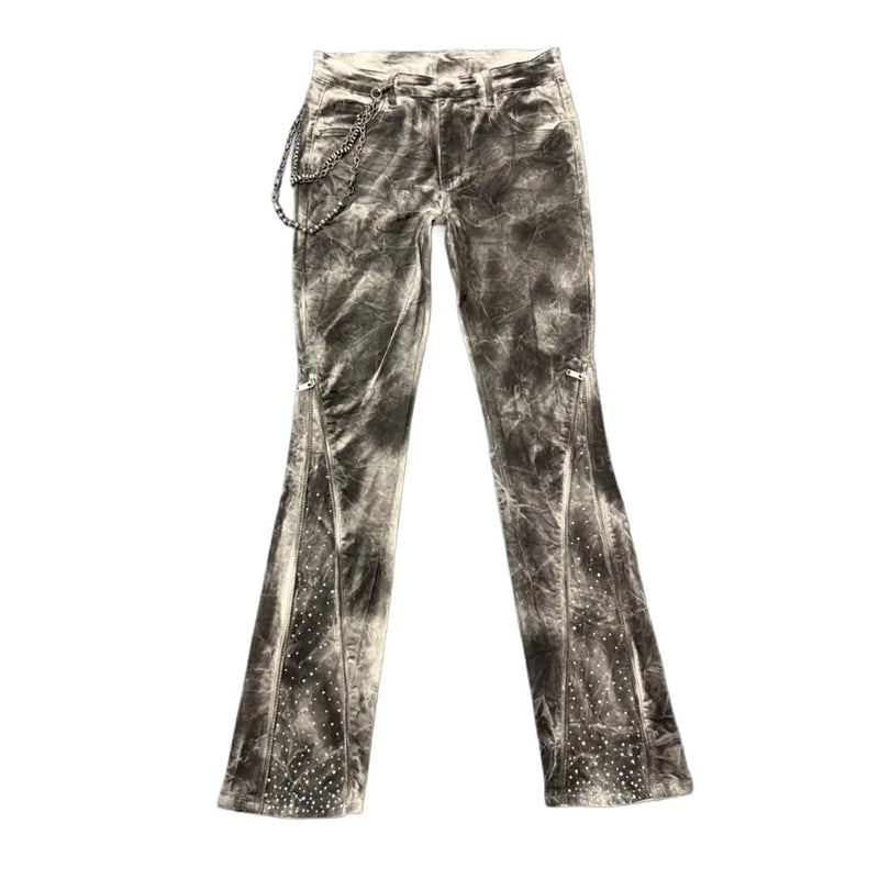 Premium Milano Mens Zip White Stone Stacked Flare Jeans PM003F25-220 Cloud Wash