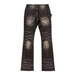 Premium Milano Mens Tiger Strip Black Stone Stacked Flare Jeans PM004F25-100 Black Wash