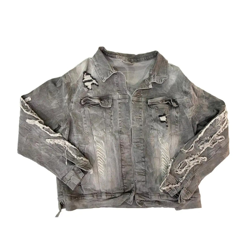 Premium Milano Mens Applique Flame Jacket PM007F25-118JKT Gray Wash