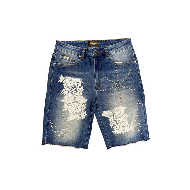 Premium Milano Mens Fall In Love Denim Shorts PMDS26911 Blue