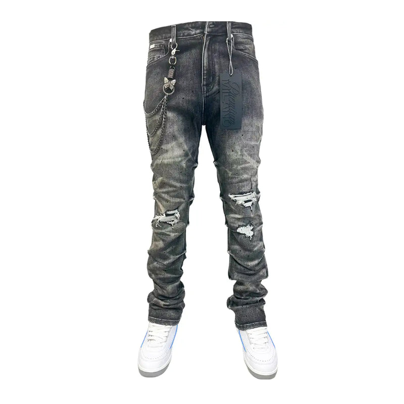 Premium Milano Mens Riviera Stacked Jeans PMJ23F25-100 Black Wash