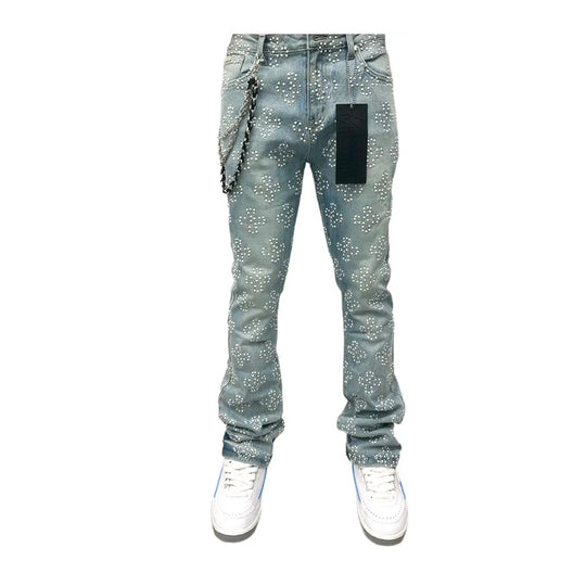 Premium Milano Mens Snow Ball Stacked Jeans PMJ26F25-116 LT Blue Wash