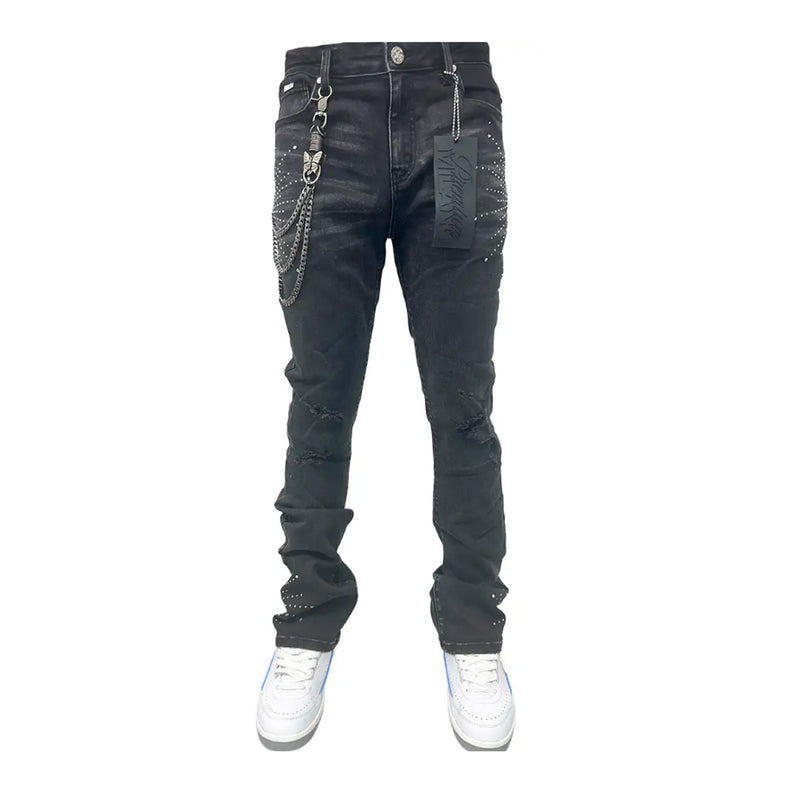 Premium Milano Mens Sunrise Stacked Jeans PMJ28F25-100 Black Wash