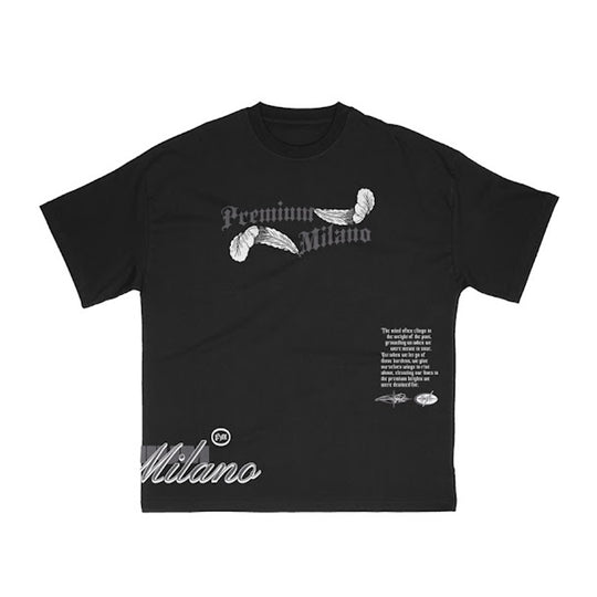 Premium Milano Mens Wings Of Vision Crew Neck T-Shirt S25331-09 Black