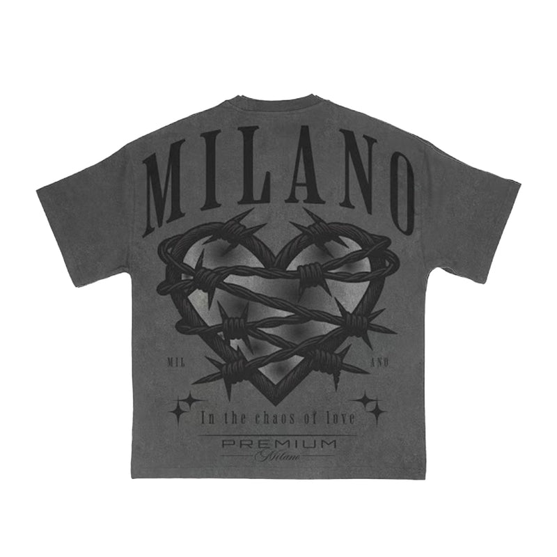 Premium Milano Mens Barbed Heart Crew Neck T-Shirt S25415-01 Shadow