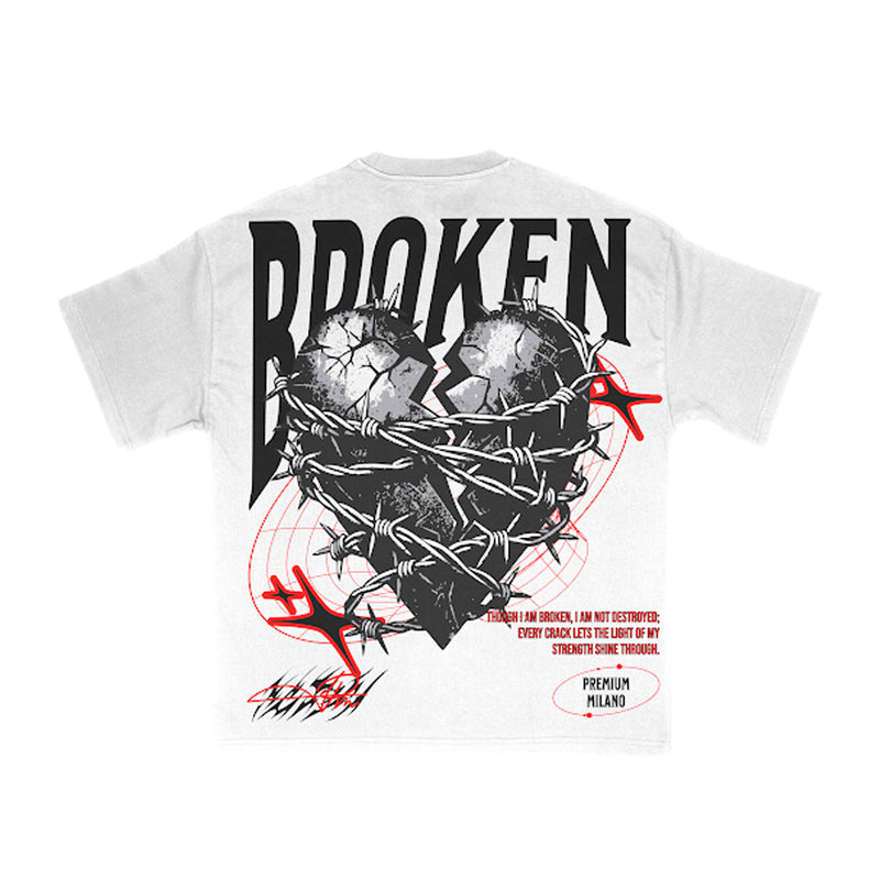 Premium Milano Mens Ripped & Repaired Heart Crew Neck T-Shirt S25415-08 White