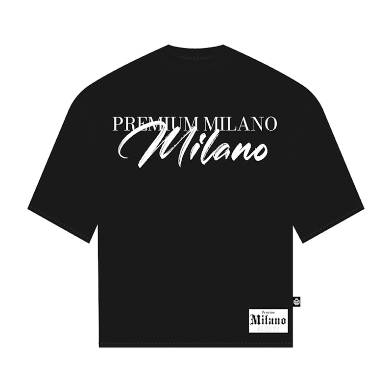 Premium Milano Mens Milano Brush Script Crew Neck T-Shirt S25415-41 Black