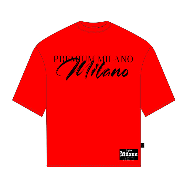 Premium Milano Mens Milano Brush Script Crew Neck T-Shirt S25415-41 Red
