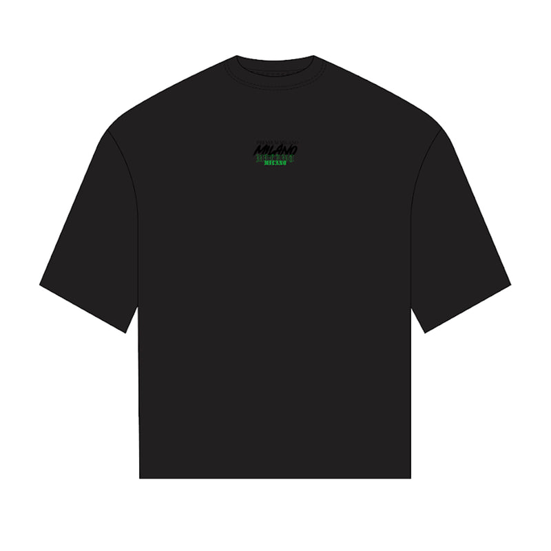 Premium Milano Mens Milano Fonts Crew Neck T-Shirt S25415-49 Black/Green (Glow In The Dark)