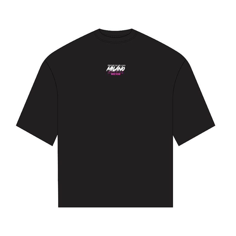Premium Milano Mens Milano Fonts Crew Neck T-Shirt S25415-49 Black/Pink