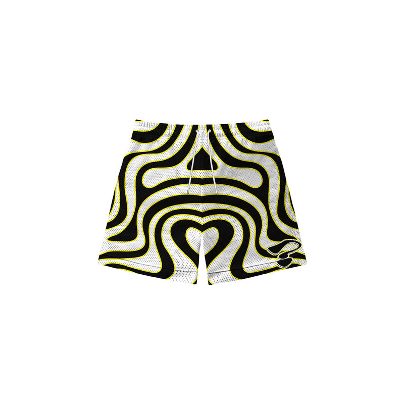 Patterned Mesh Shorts White/Yellow
