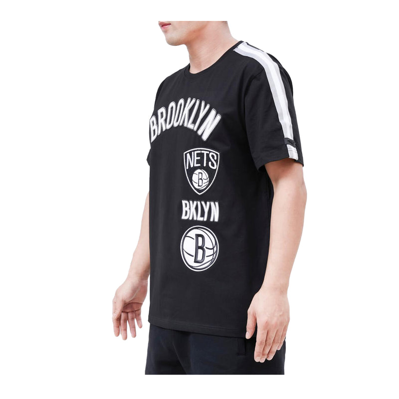 Pro Standard Mens NBA Brooklyn Nets Retro Classic Sj Striped Crew Neck T-Shirt BBN156023-BGY Black/Gray