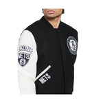 Pro Standard Mens NBA Brooklyn Nets Logo Varsity Jacket BBN651683-BLW Black/White