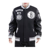 Pro Standard Mens NBA Brooklyn Nets Retro Classic Rib Wool Varsity Jacket BBN656019-BGY Black/Gray