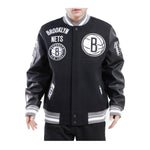 Pro Standard Mens NBA Brooklyn Nets Retro Classic Rib Wool Varsity Jacket BBN656019-BGY Black/Gray