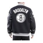 Pro Standard Mens NBA Brooklyn Nets Retro Classic Rib Wool Varsity Jacket BBN656019-BGY Black/Gray