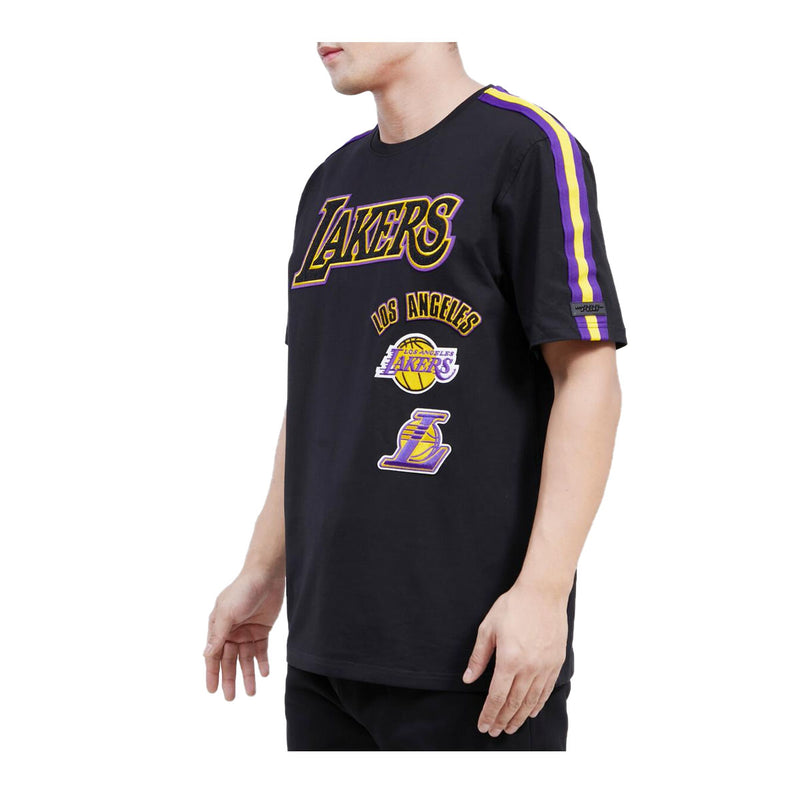 Pro Standard Mens NBA Los Angeles Lakers Retro Classic Sj Striped Crew Neck  T-Shirt BLL155997-BKP Black/Purple/Yellow