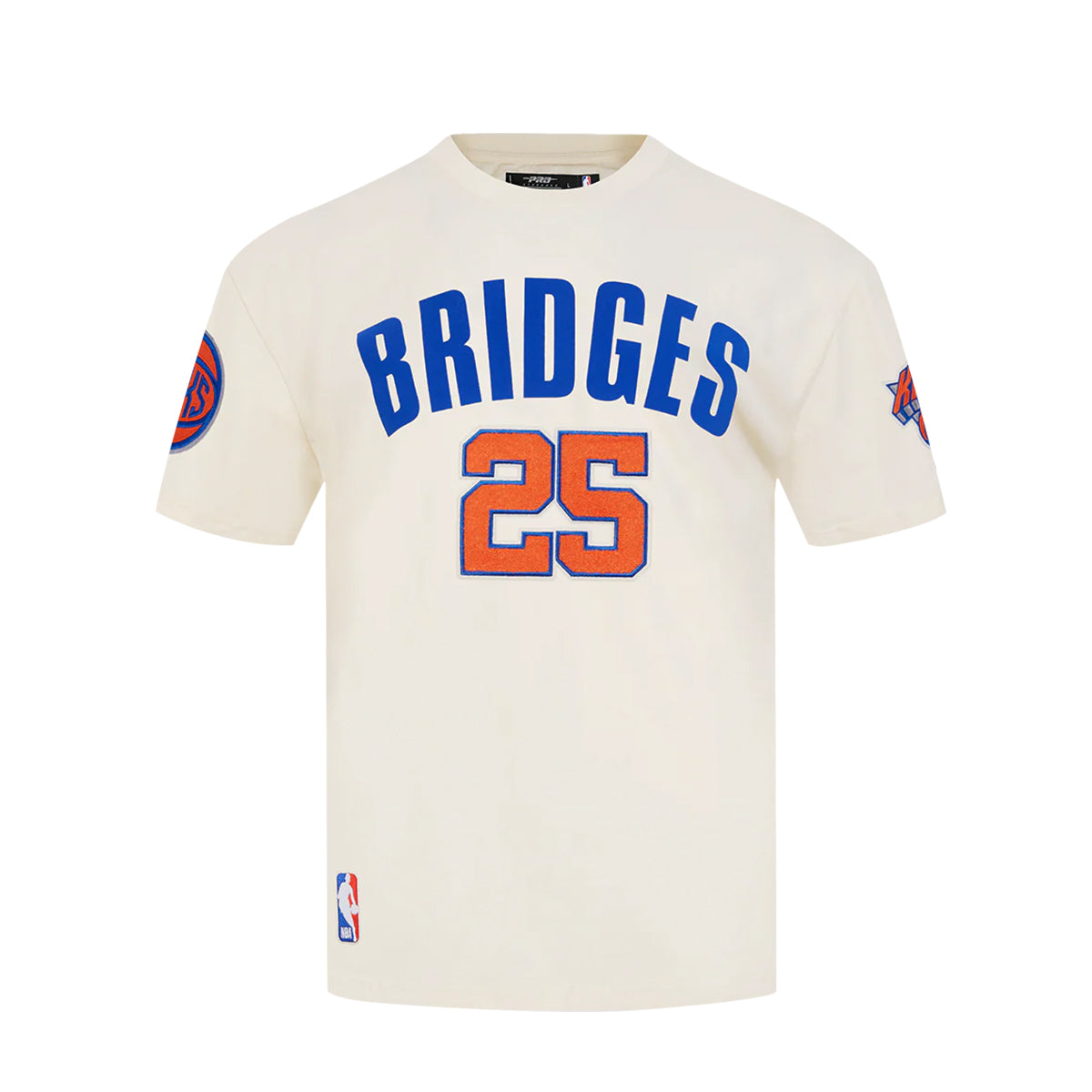 Pro Standard Mens NBA New York Knicks Mikal Bridges Number 25 Classic Pnn Crew Neck T-Shirt BNK1516851-ERB Eggshell/Royal Blue