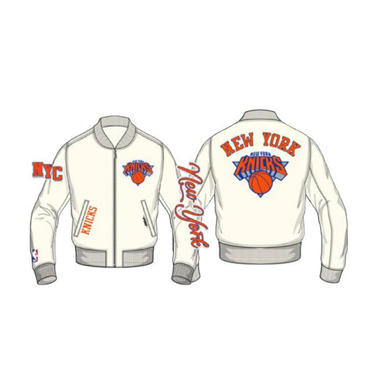 Pro Standard Mens NBA New York Knicks City Signature M Leather Varsity Jacket BNK6515785-EGG Eggshell