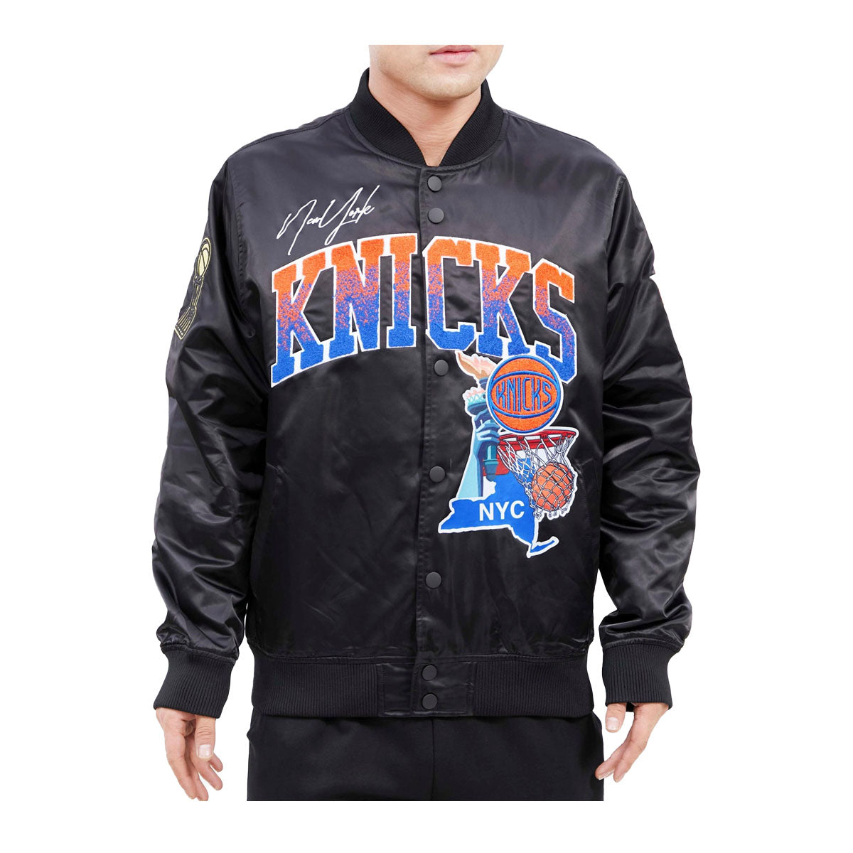 knicks varsity jacket black
