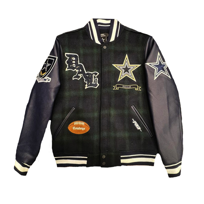 Pro Standard Mens NFL Dallas Cowboys Pro Prep Plaid Wool Varsity Jacket FDC649693-FGM Forest Green/Midnight Navy