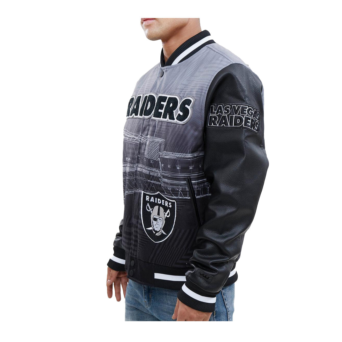 Las Vegas Raiders Pro Standard Mash Up Logo Varsity Jacket - Frank's Sports  Shop
