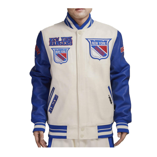Pro Standard Mens NHL New York Rangers Retro Classic Rib Varsity Jacket HNR667255-ERB Eggshell/Royal Blue
