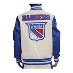 Pro Standard Mens NHL New York Rangers Retro Classic Rib Varsity Jacket HNR667255-ERB Eggshell/Royal Blue