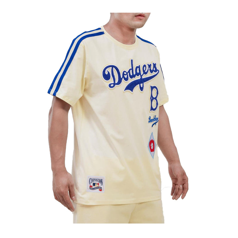 Pro Standard Mens MLB Brooklyn Dodgers Retro Classic Sj Striped Crew Neck T- Shirt LBD135708-ERB Eggshell/ Royal Blue