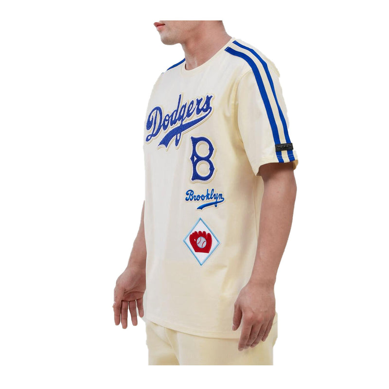 Pro Standard Mens MLB Brooklyn Dodgers Retro Classic Sj Striped Crew Neck T-Shirt LBD135708-ERB Eggshell/ Royal Blue