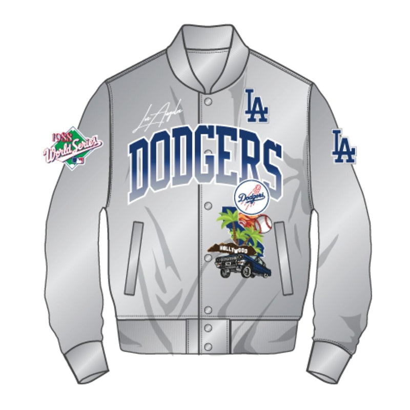 Pro Standard Mens MLB Los Angeles Dodgers Home Town Satin Jacket LLD633573-SIL Silver