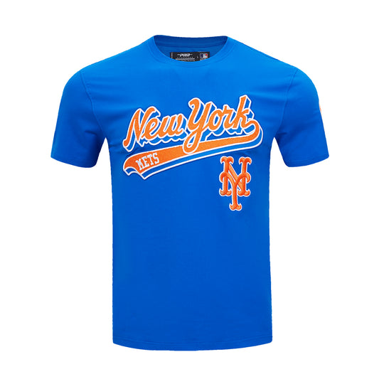 Pro Standard Mens MLB New York Mets Script Tail SJ Crew Neck T-Shirt LNM1314448-RYB Royal Blue