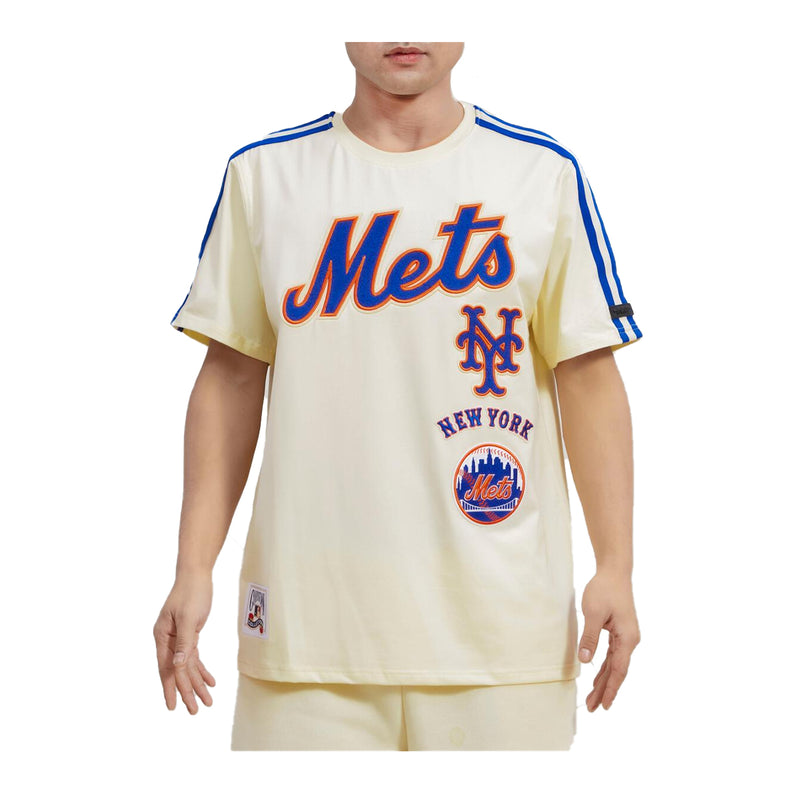 Pro Standard Mens MLB New York Mets Retro Classic Sj Striped Crew Neck T-Shirt LNM135553-ERB Eggshell/ Royal Blue 2XL