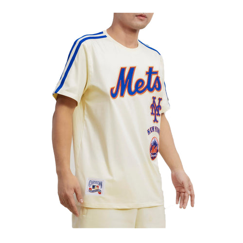 Pro Standard Mens MLB New York Mets Retro Classic Sj Striped Crew Neck T-Shirt LNM135553-ERB Eggshell/ Royal Blue