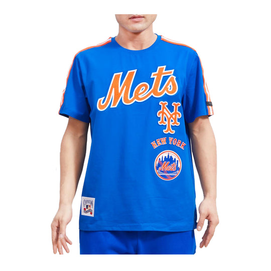 Pro Standard Mens MLB New York Mets Retro Classic Sj Striped Crew Neck T-Shirt LNM135553-RYO Royal Blue/Orange