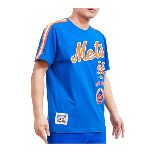 Pro Standard Mens MLB New York Mets Retro Classic Sj Striped Crew Neck T-Shirt LNM135553-RYO Royal Blue/Orange