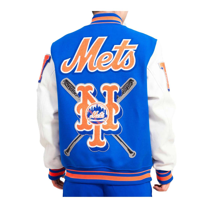 Pro Standard Mens MLB New York Mets Mash Up Logo Varsity Jacket LNM633431-RWH Royal/White