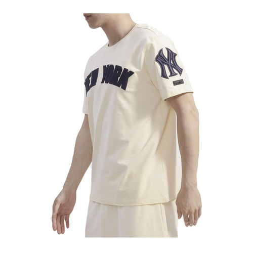Pro Standard Mens MLB New York Yankees Triple Tonal Single Jersey Crew Neck T-Shirt LNY1314558-EGG Eggshell