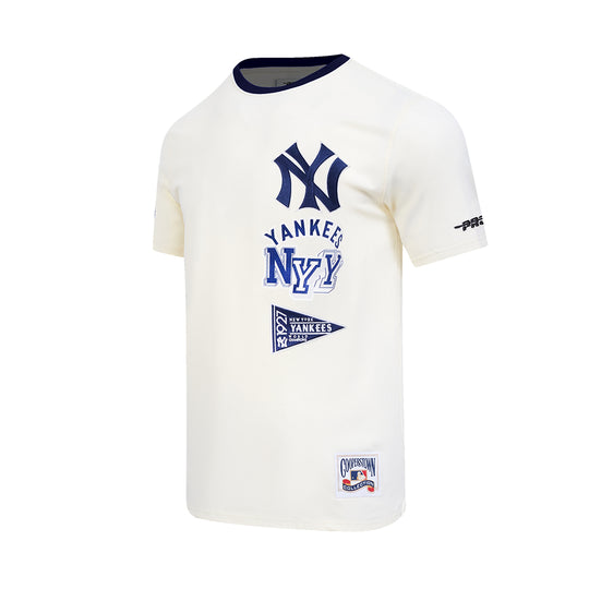 Pro Standard Mens MLB New York Yankees Top Retro Cascade Crew Neck T-Shirt LNY1314910-EMN Eggshell/Midnight Navy