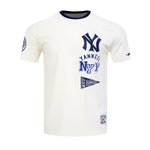 Pro Standard Mens MLB New York Yankees Top Retro Cascade Crew Neck T-Shirt LNY1314910-EMN Eggshell/Midnight Navy